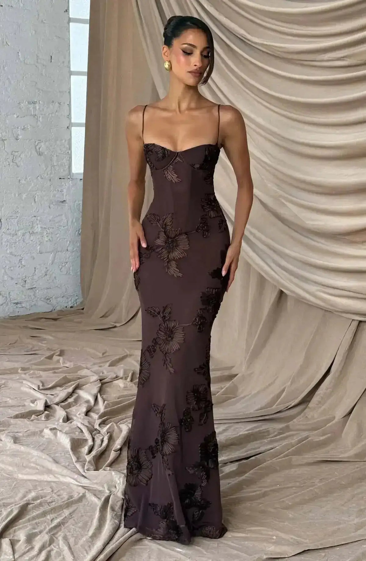 Elegant Women 3d Embroidery Floral Long Dress Women Backless Cross Tied Spaghetti Strap Robe Slim Floor Length Evening Dresses by Dropshipman