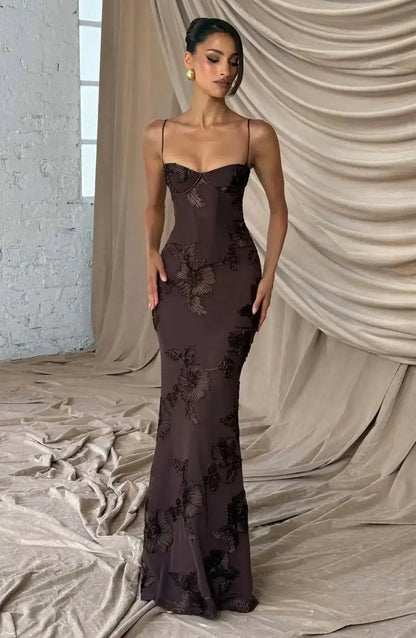 Elegant Women 3d Embroidery Floral Long Dress Women Backless Cross Tied Spaghetti Strap Robe Slim Floor Length Evening Dresses by Dropshipman