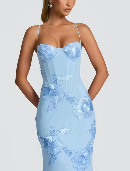 Elegant Women 3d Embroidery Floral Long Dress Women Backless Cross Tied Spaghetti Strap Robe Slim Floor Length Evening Dresses by Dropshipman