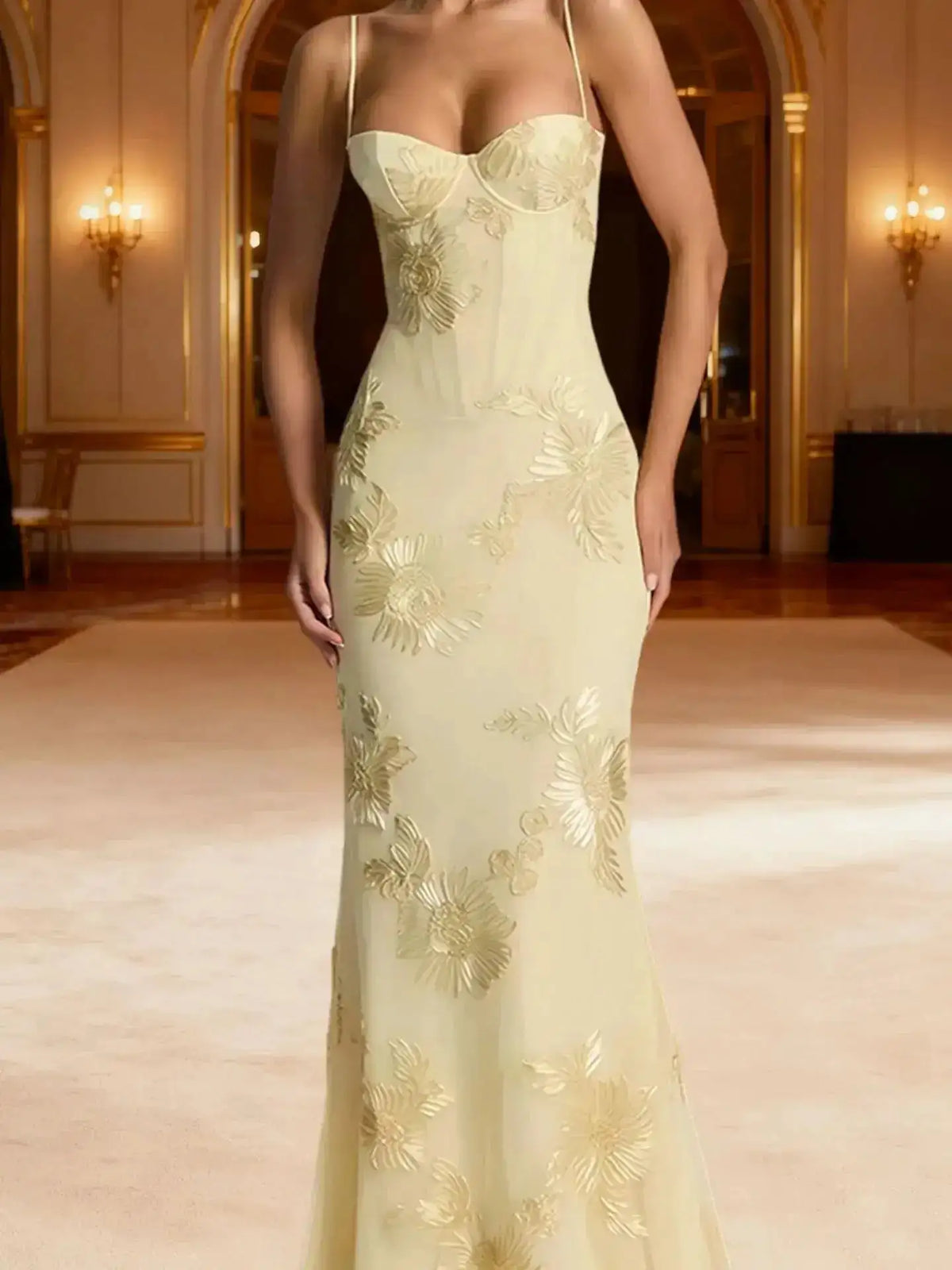 Elegant Women 3d Embroidery Floral Long Dress Women Backless Cross Tied Spaghetti Strap Robe Slim Floor Length Evening Dresses by Dropshipman