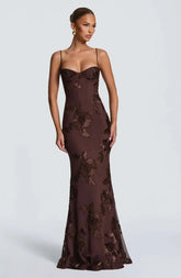 Elegant Women 3d Embroidery Floral Long Dress Women Backless Cross Tied Spaghetti Strap Robe Slim Floor Length Evening Dresses SHOPEZRA L.L.C.