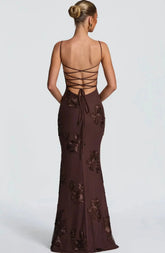 Elegant Women 3d Embroidery Floral Long Dress Women Backless Cross Tied Spaghetti Strap Robe Slim Floor Length Evening Dresses SHOPEZRA L.L.C.