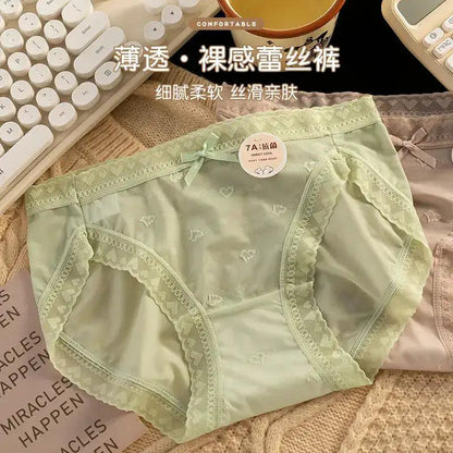 Ladies pure wind lace underwear women summer cotton cotton 7A antibacterial crotch girls waist plus size high split wholesale by Dropshipman