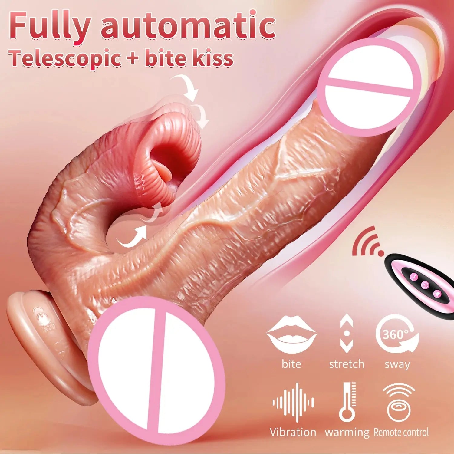 Realistic brown thrusting dildo for women with licking vibrator, G-spot and clit stimulation, remote control adult sex toy, anal masturbator