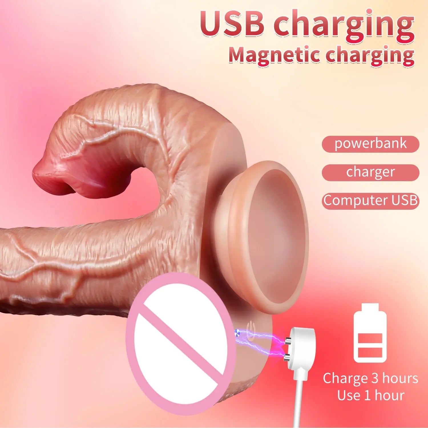 Realistic brown thrusting dildo for women with remote control, licking vibrator, G-spot and clit stimulation, adult sex toy.