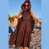 2026 Elegant Solid Lace Up Pleated Dress Women Chic Square Neck Sleeveless High Waist Spaghetti Strap Gowns Lady Daily Date Wear by Dropshipman