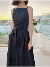 2026 Elegant Solid Lace Up Pleated Dress Women Chic Square Neck Sleeveless High Waist Spaghetti Strap Gowns Lady Daily Date Wear SHOPEZRA L.L.C.
