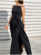 2026 Elegant Solid Lace Up Pleated Dress Women Chic Square Neck Sleeveless High Waist Spaghetti Strap Gowns Lady Daily Date Wear SHOPEZRA L.L.C.
