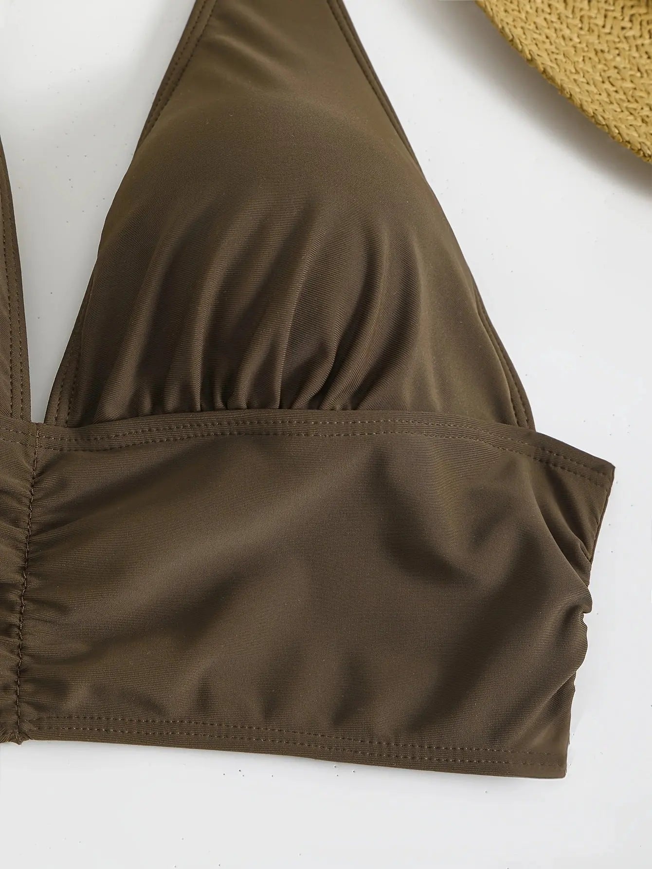 Brown SHOPEZRA L.L.C. women's halter neck triangle bikini with quick-drying fabric, ideal for hot springs and cross-border travel.