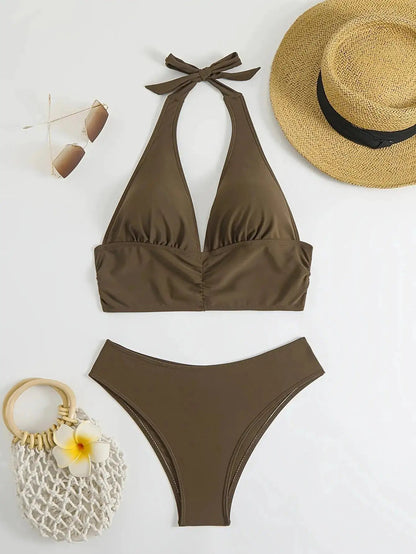 Amazon 2025 European and American Cross-Border Trade Halter Neck Sexy Triangle Bikini Two-Piece Quick-Drying Hot Spring Swimsuit for Women by Dropshipman