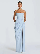 Elegant Solid Strapless Pleated Dress Women Chic Sleeveless Waist Cinching Split Maxi Vestidos 2026 Lady Evening Party Dresses SHOPEZRA L.L.C.