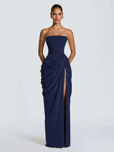 Elegant Solid Strapless Pleated Dress Women Chic Sleeveless Waist Cinching Split Maxi Vestidos 2026 Lady Evening Party Dresses SHOPEZRA L.L.C.