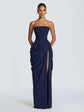 Elegant Solid Strapless Pleated Dress Women Chic Sleeveless Waist Cinching Split Maxi Vestidos 2026 Lady Evening Party Dresses SHOPEZRA L.L.C.