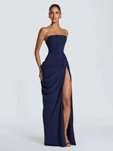 Elegant Solid Strapless Pleated Dress Women Chic Sleeveless Waist Cinching Split Maxi Vestidos 2026 Lady Evening Party Dresses SHOPEZRA L.L.C.