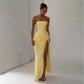 Elegant Solid Strapless Pleated Dress Women Chic Sleeveless Waist Cinching Split Maxi Vestidos 2026 Lady Evening Party Dresses SHOPEZRA L.L.C.