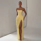 Elegant Solid Strapless Pleated Dress Women Chic Sleeveless Waist Cinching Split Maxi Vestidos 2026 Lady Evening Party Dresses SHOPEZRA L.L.C.