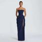 Elegant Solid Strapless Pleated Dress Women Chic Sleeveless Waist Cinching Split Maxi Vestidos 2026 Lady Evening Party Dresses SHOPEZRA L.L.C.
