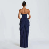 Elegant Solid Strapless Pleated Dress Women Chic Sleeveless Waist Cinching Split Maxi Vestidos 2026 Lady Evening Party Dresses SHOPEZRA L.L.C.