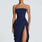 Elegant Solid Strapless Pleated Dress Women Chic Sleeveless Waist Cinching Split Maxi Vestidos 2026 Lady Evening Party Dresses SHOPEZRA L.L.C.