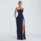 Elegant Solid Strapless Pleated Dress Women Chic Sleeveless Waist Cinching Split Maxi Vestidos 2026 Lady Evening Party Dresses SHOPEZRA L.L.C.