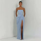Elegant Solid Strapless Pleated Dress Women Chic Sleeveless Waist Cinching Split Maxi Vestidos 2026 Lady Evening Party Dresses SHOPEZRA L.L.C.