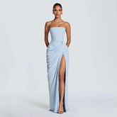 Elegant Solid Strapless Pleated Dress Women Chic Sleeveless Waist Cinching Split Maxi Vestidos 2026 Lady Evening Party Dresses SHOPEZRA L.L.C.