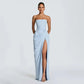Elegant Solid Strapless Pleated Dress Women Chic Sleeveless Waist Cinching Split Maxi Vestidos 2026 Lady Evening Party Dresses SHOPEZRA L.L.C.