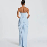 Elegant Solid Strapless Pleated Dress Women Chic Sleeveless Waist Cinching Split Maxi Vestidos 2026 Lady Evening Party Dresses SHOPEZRA L.L.C.