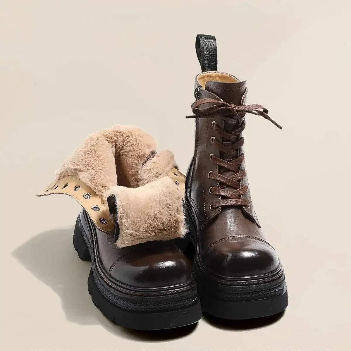 Brown winter women's boots by Shopezra L.L.C. with plush lining, waterproof snow boots, lace-up, height-increasing platform, outdoor use
