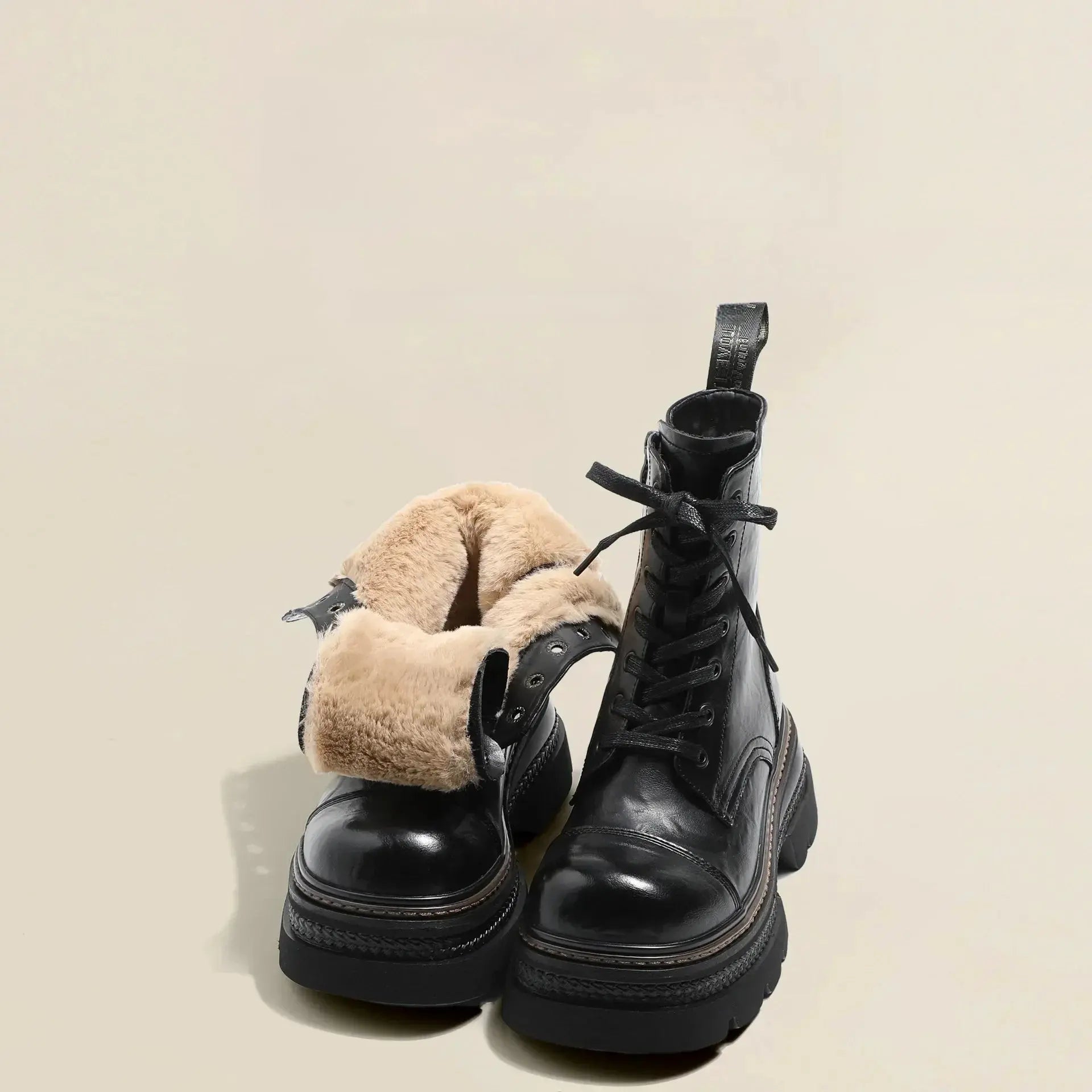 Brown winter women's waterproof snow boots with plush lining, lace-up design, platform sole, and height-increasing features.
