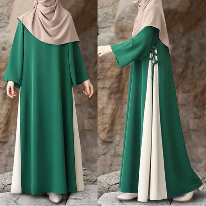 Muslim Women Modest Long Dress Patchwork Drawstring Arab Robe Vestidos Jalabiya Dubai Saudi Abayas Morocco Eid Ramadan Dresses by Dropshipman
