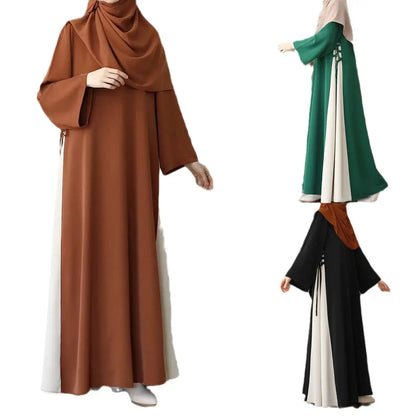 Muslim Women Modest Long Dress Patchwork Drawstring Arab Robe Vestidos Jalabiya Dubai Saudi Abayas Morocco Eid Ramadan Dresses by Dropshipman