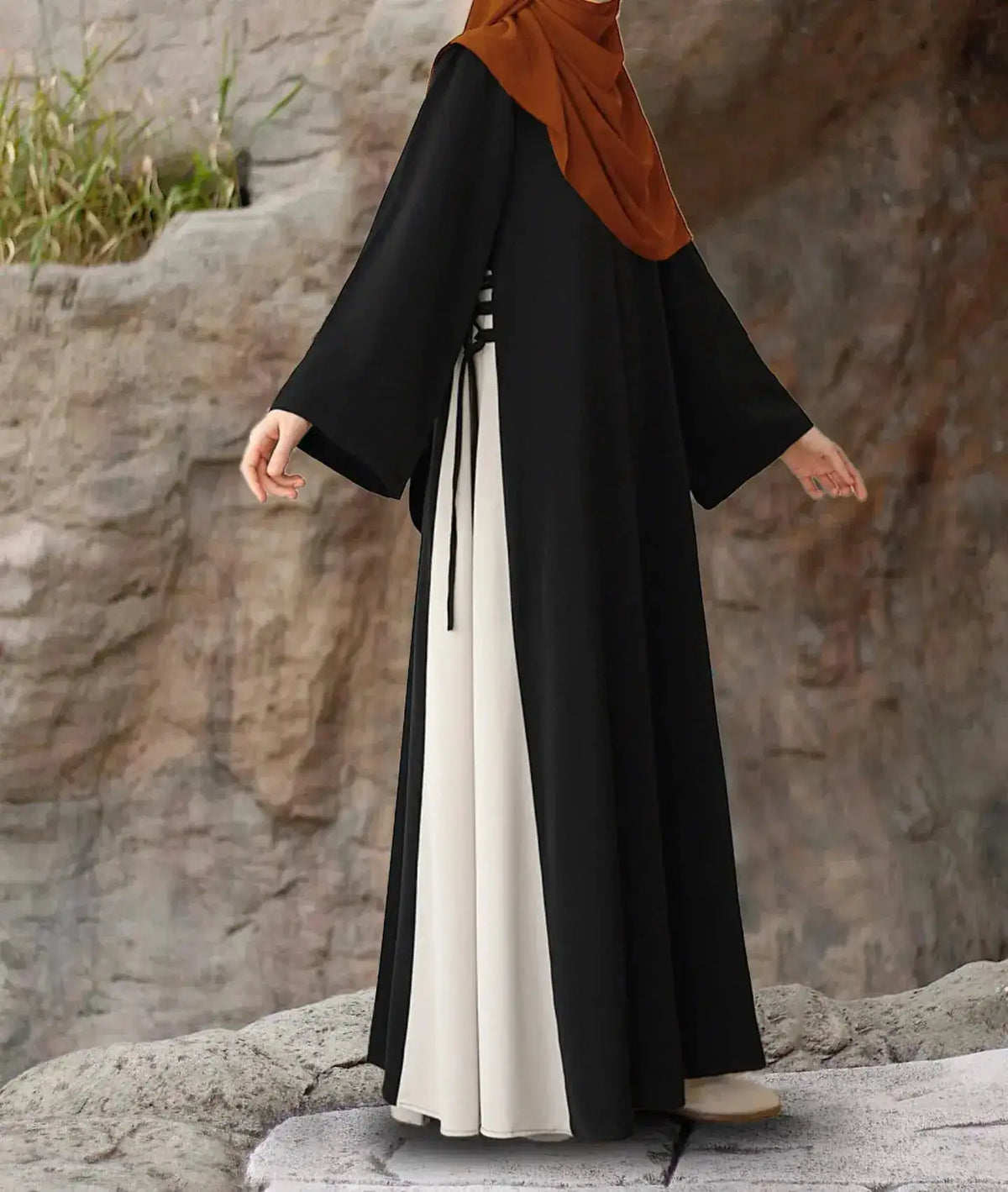 Muslim Women Modest Long Dress Patchwork Drawstring Arab Robe Vestidos Jalabiya Dubai Saudi Abayas Morocco Eid Ramadan Dresses by Dropshipman