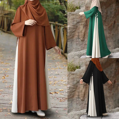Muslim Women Modest Long Dress Patchwork Drawstring Arab Robe Vestidos Jalabiya Dubai Saudi Abayas Morocco Eid Ramadan Dresses by Dropshipman