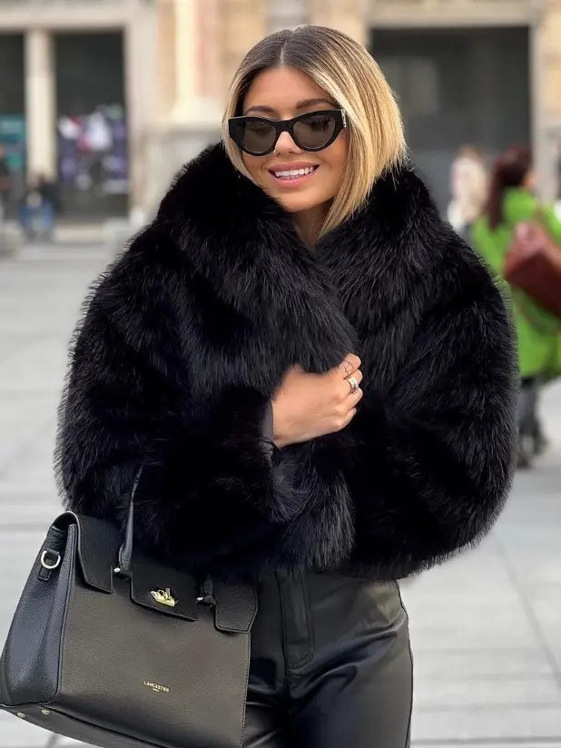 Brown plush coat for women by SHOPEZRA L.L.C., featuring a cozy, soft fabric and stylish oversized fit.