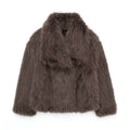 Brown plush coat for women by SHOPEZRA L.L.C., featuring a cozy, oversized design with a soft, textured fabric.