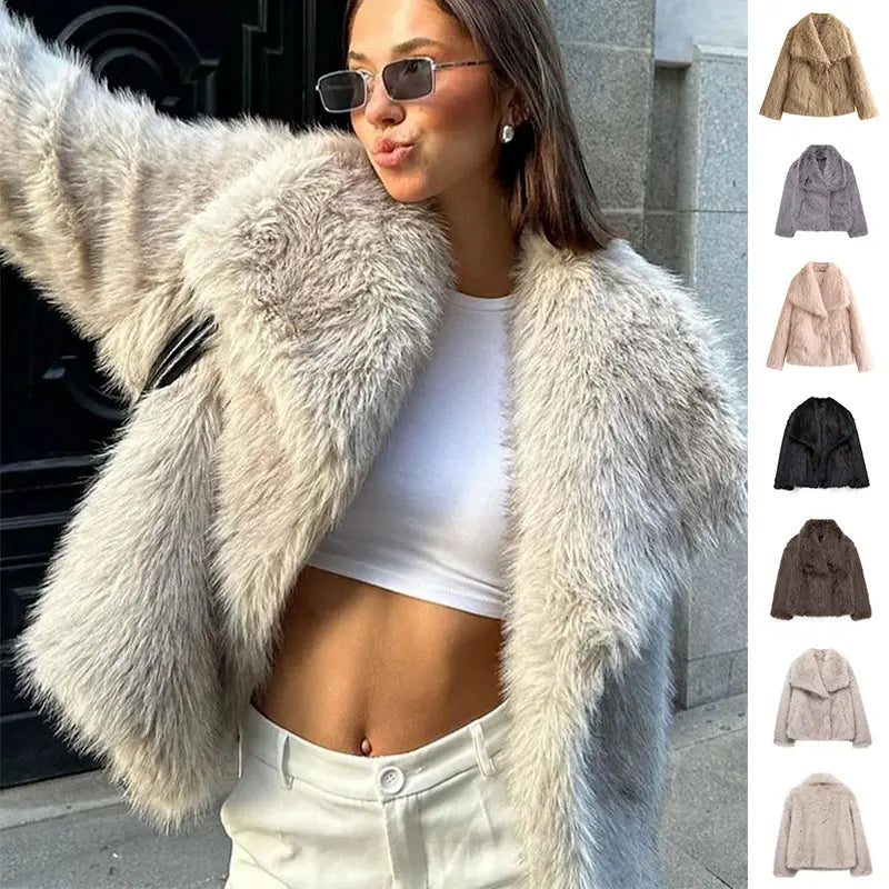 Brown plush coat for women by SHOPEZRA L.L.C., featuring a cozy, soft fabric and oversized fit.