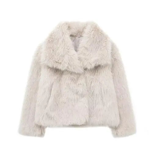 Brown plush coat for women by SHOPEZRA L.L.C., showing a cozy, oversized winter coat with a soft texture and large collar.
