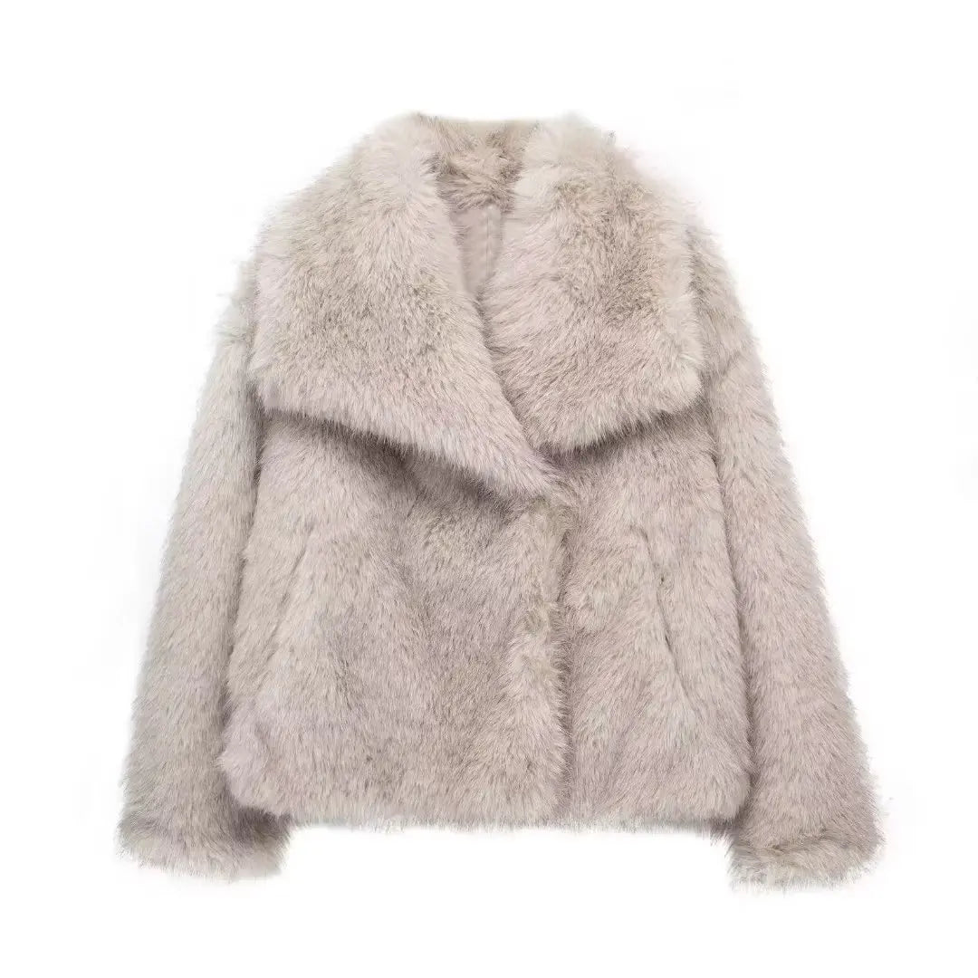 Brown plush coat for women by SHOPEZRA L.L.C., cozy and stylish outerwear in XXL size.