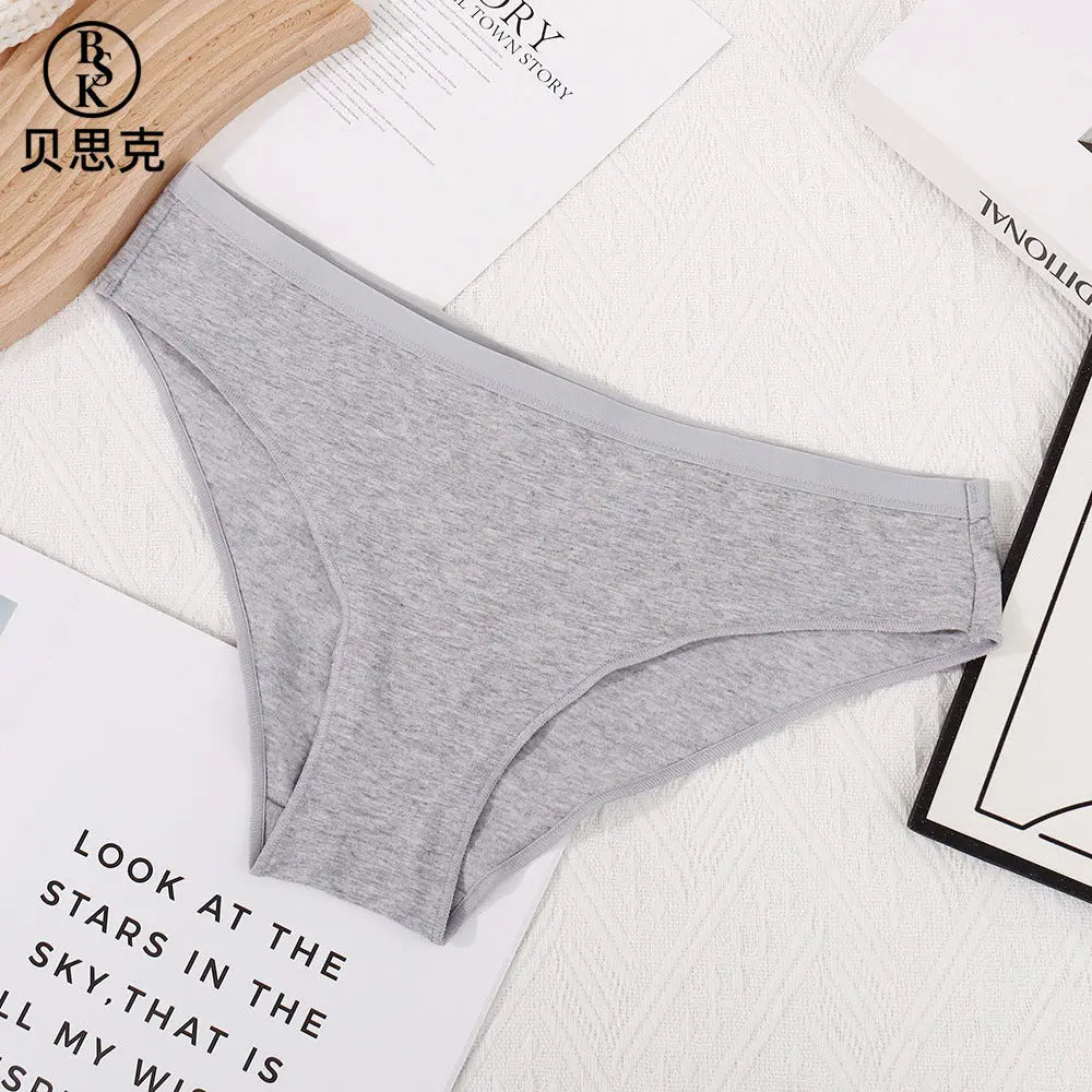Blue European and American large size low-waist women's underwear by SHOPEZRA L.L.C., pure cotton, antibacterial, butt-lifting, summer style.
