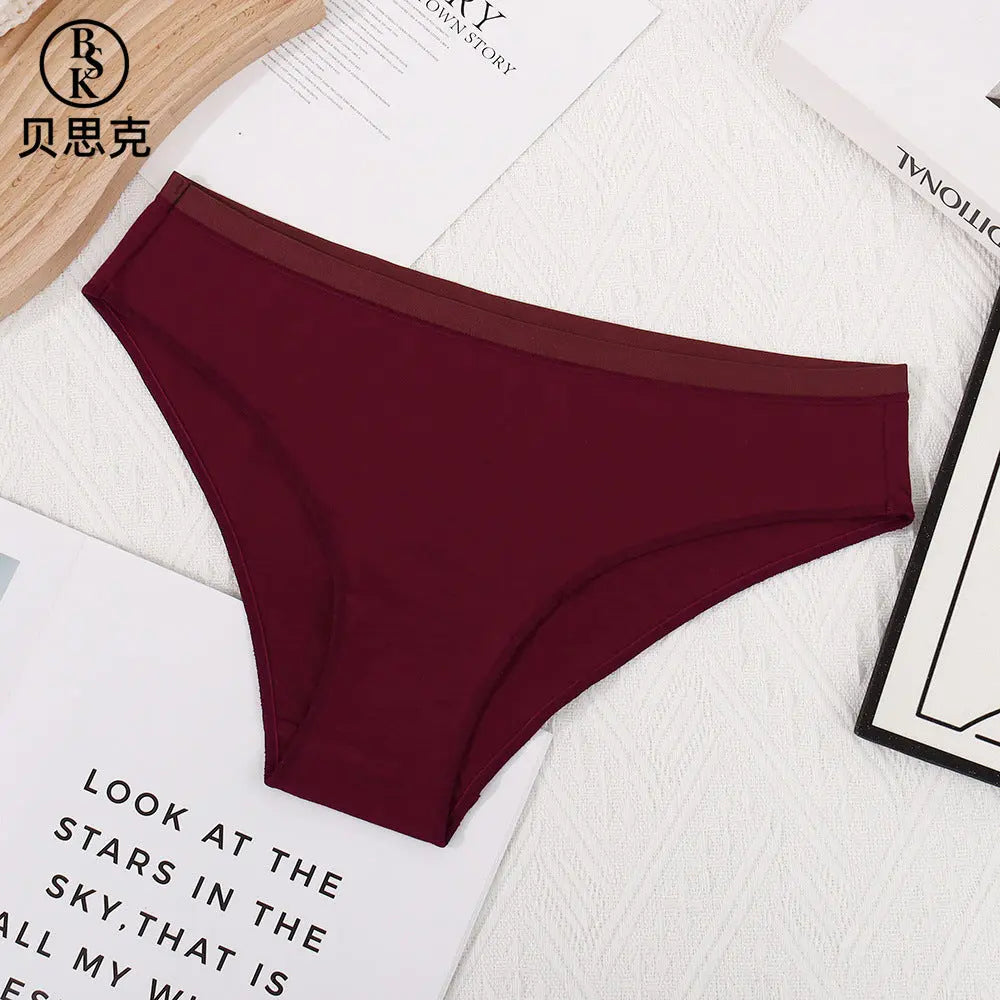 European and American large size low-waist women's underwear in oil blue, made of pure antibacterial cotton, summer 2024 style.
