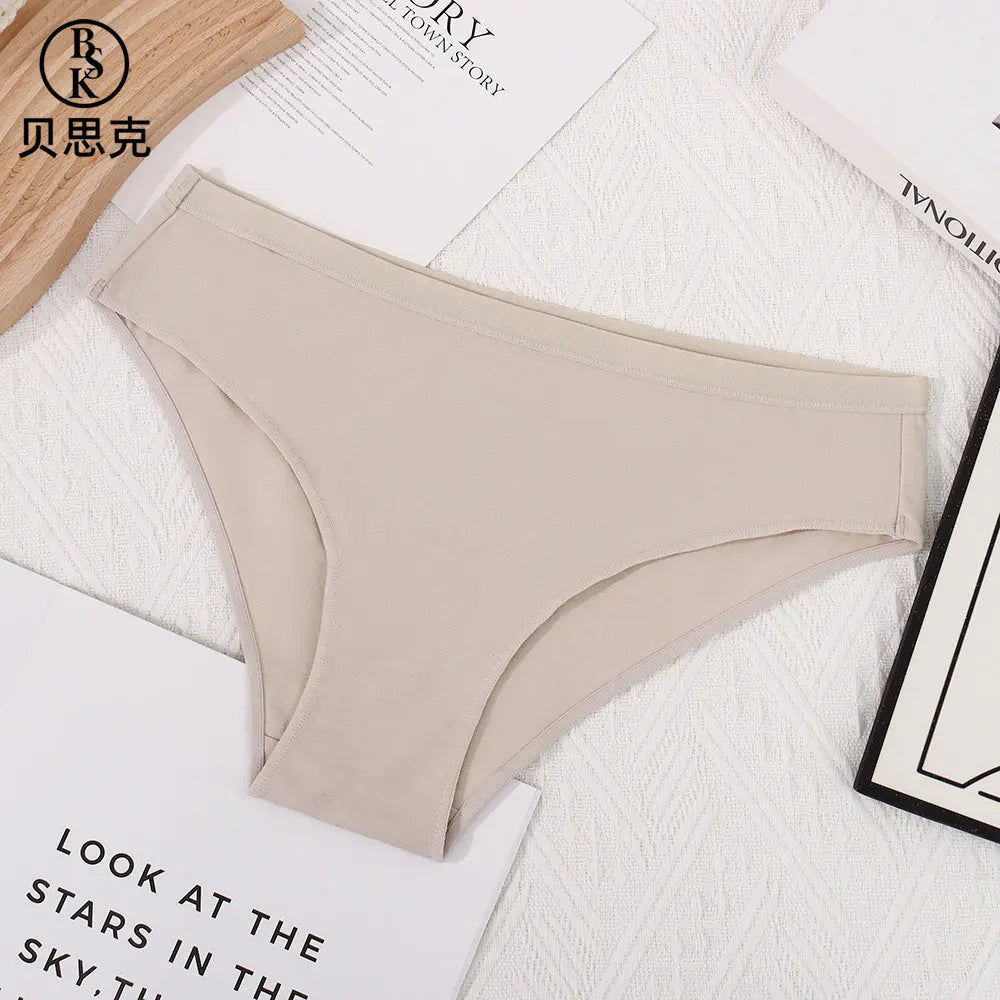 European and American large size low-waist women's underwear in oil blue, pure cotton, antibacterial, butt-lifting, summer style.