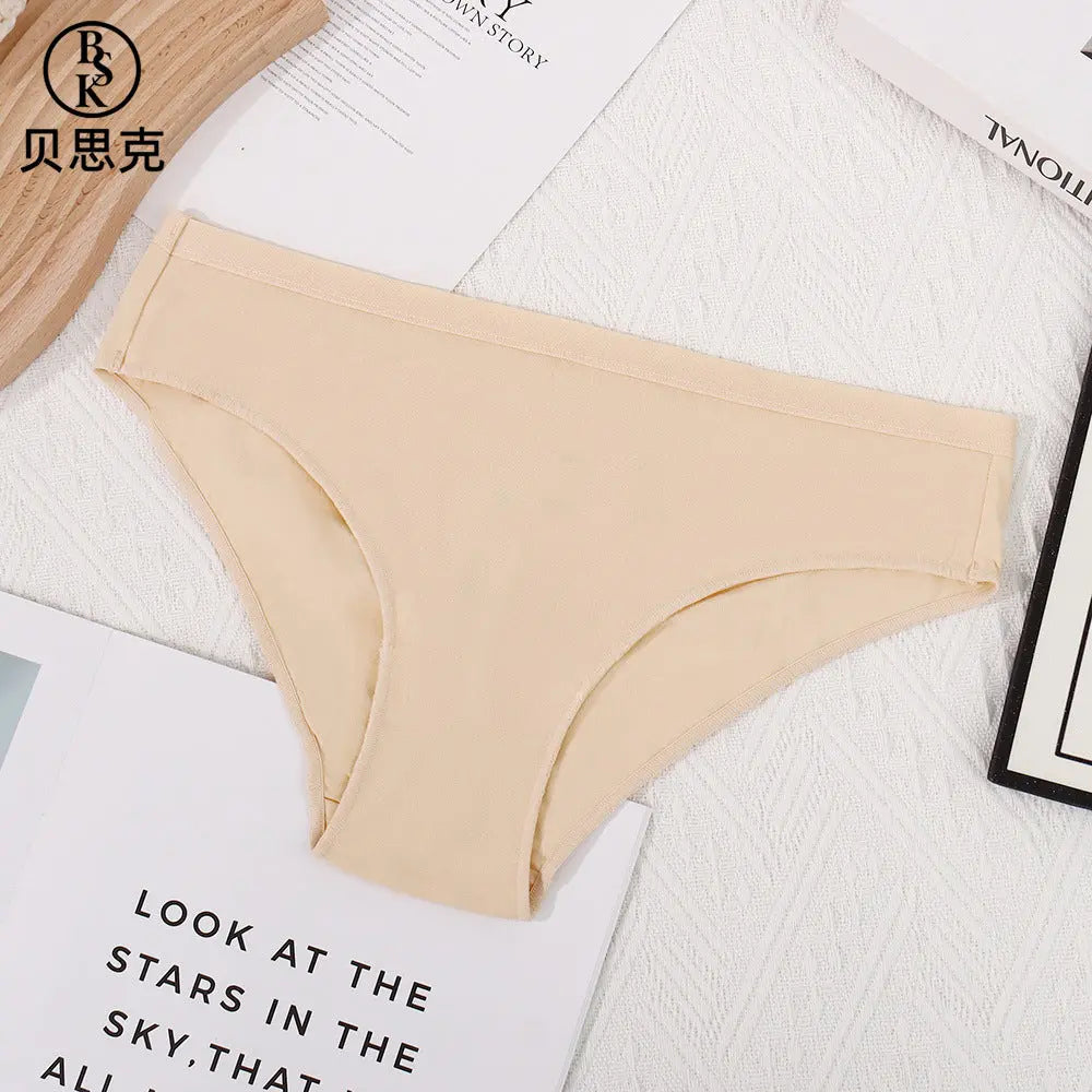 European and American large size low-waist women's underwear in blue, pure cotton, antibacterial, butt-lifting, summer solid color.