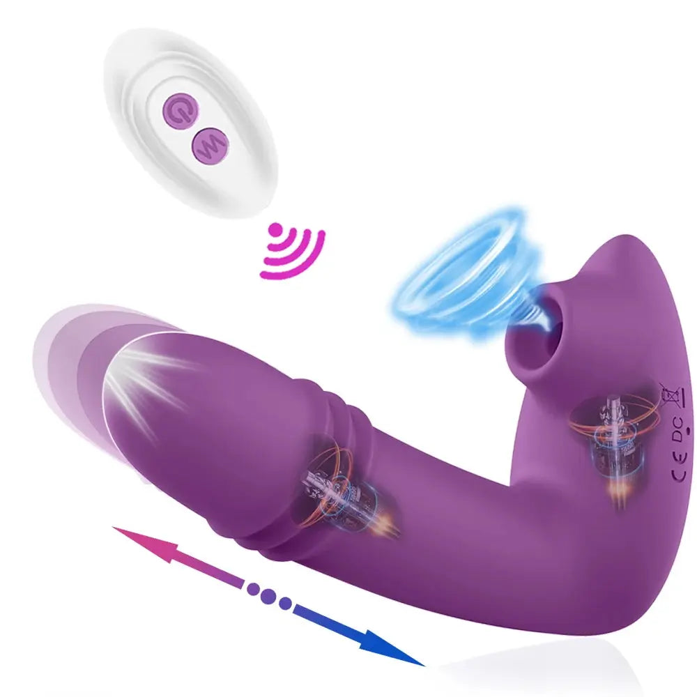 Wireless remote control dildo vibrator with 2-in-1 design, vaginal sucker, and clitoris stimulator for women, adult sex toy from SHOPEZRA L.L.C.
