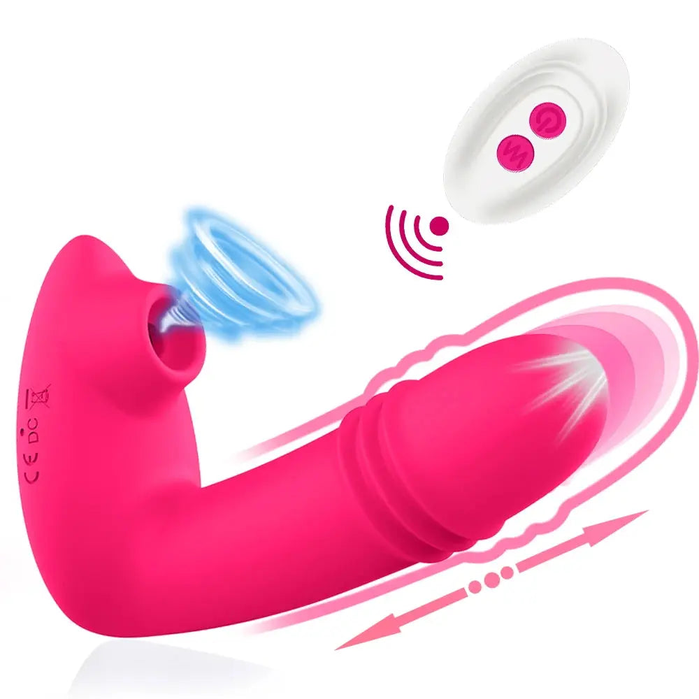Wireless remote control dildo vibrator with 2-in-1 design, featuring a suction cup for vaginal and clitoral stimulation.