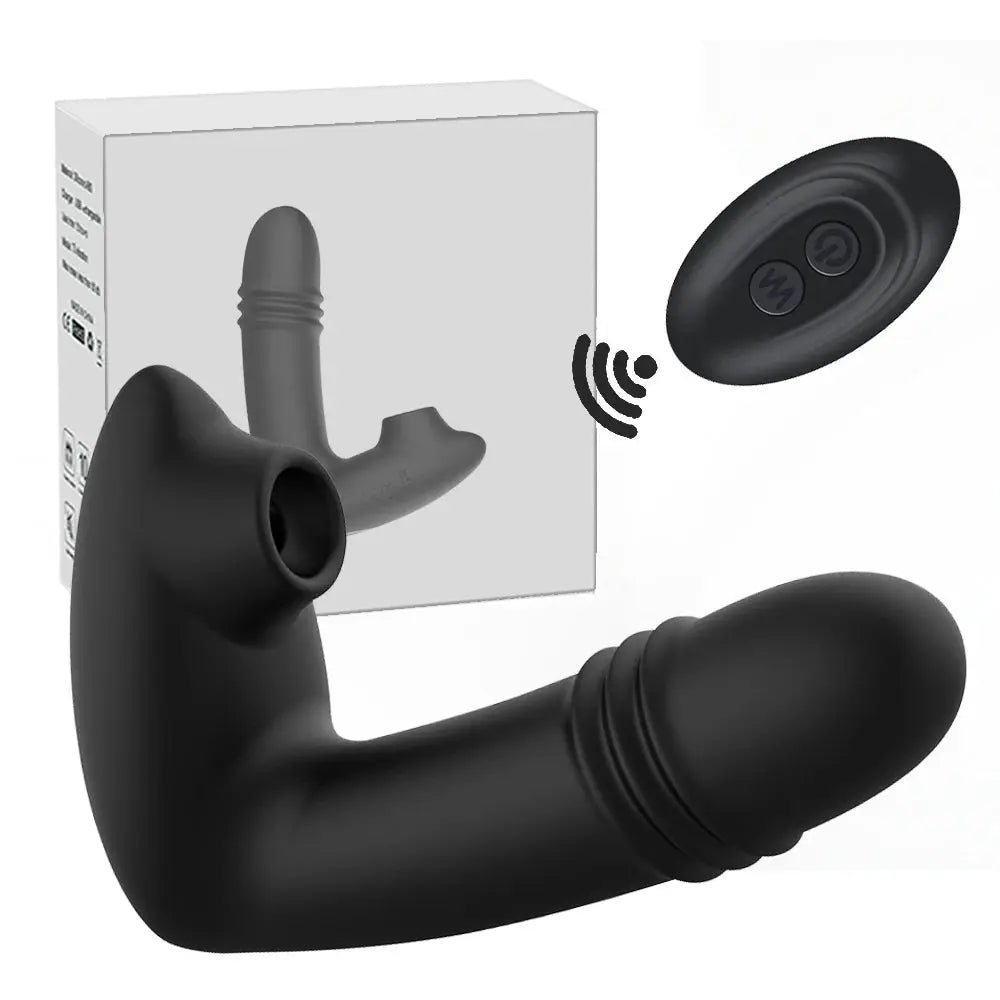 Wireless remote control dildo vibrator for women, featuring 2-in-1 design with vaginal sucker and clitoral stimulator.