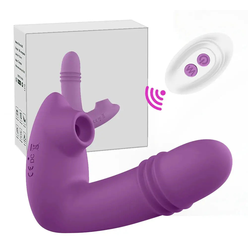 Wireless remote control dildo vibrator with 2-in-1 design, vaginal sucker, and clitoral stimulator for women, adult sex toy by SHOPEZRA.