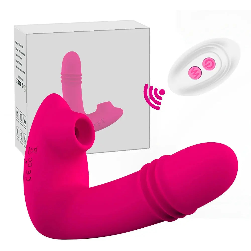 Wireless remote control dildo vibrator for women, featuring dual stimulation with vaginal and clitoral attachments, by SHOPEZRA L.L.C.