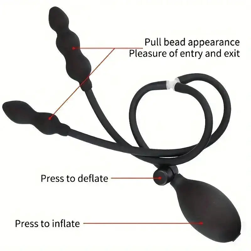 Inflatable anal plug sex toy for women and men, featuring a sleek design with a control valve, suitable for adult couples and solo play.