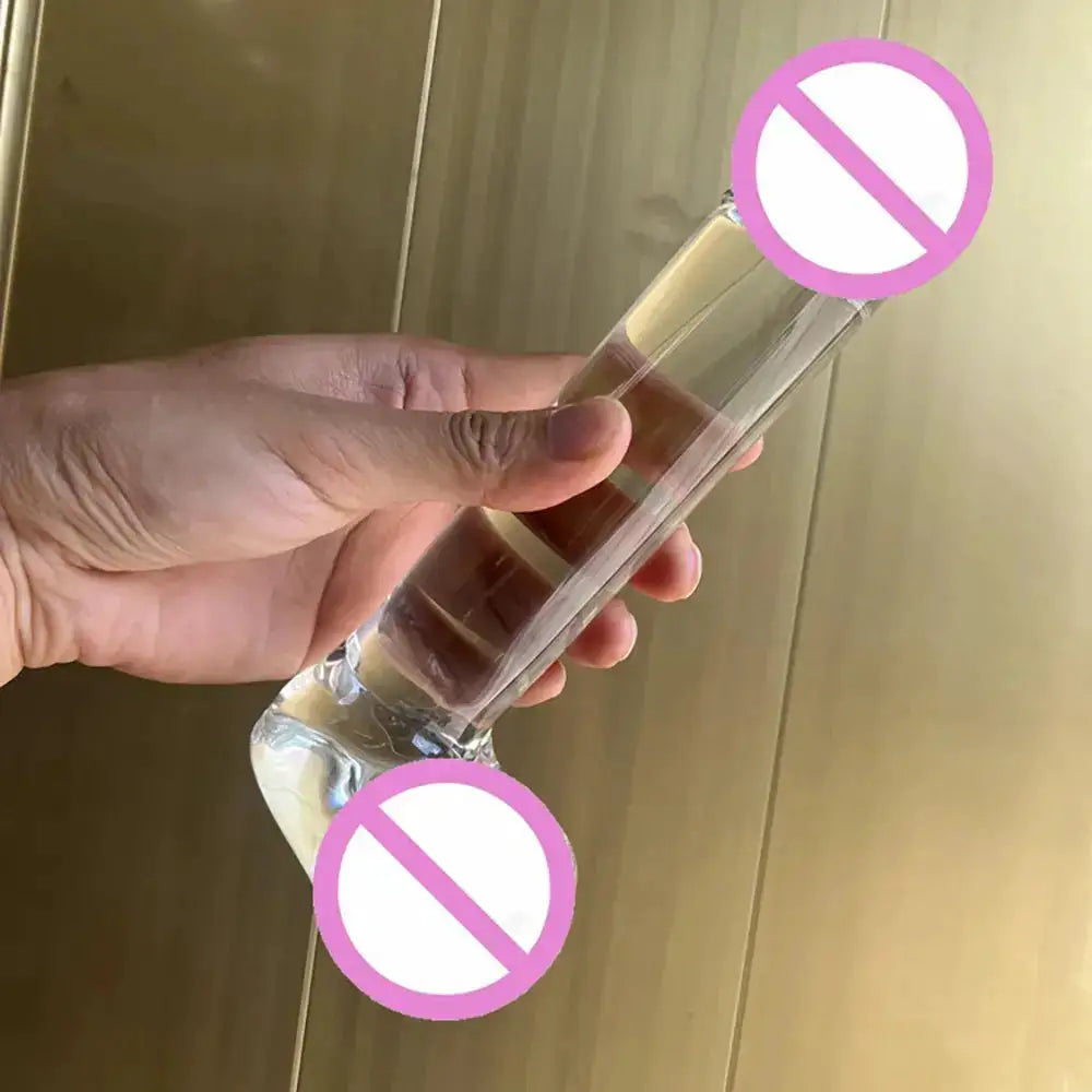 Realistic clear dildo for women with strong suction cup, hands-free design, ideal for G-spot stimulation and beginner adult pleasure.